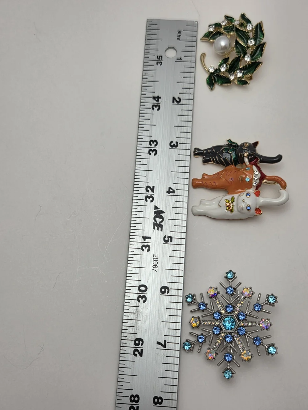 Christmas Brooch Set • Snowflake, Cat Pendant Brooch & Holiday Wreath